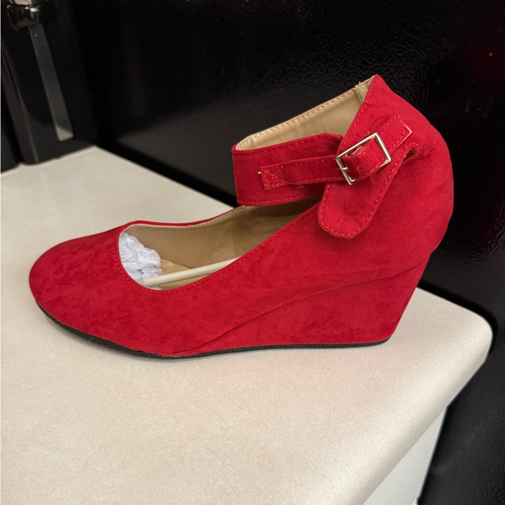 Red Suede Wedge Shoes